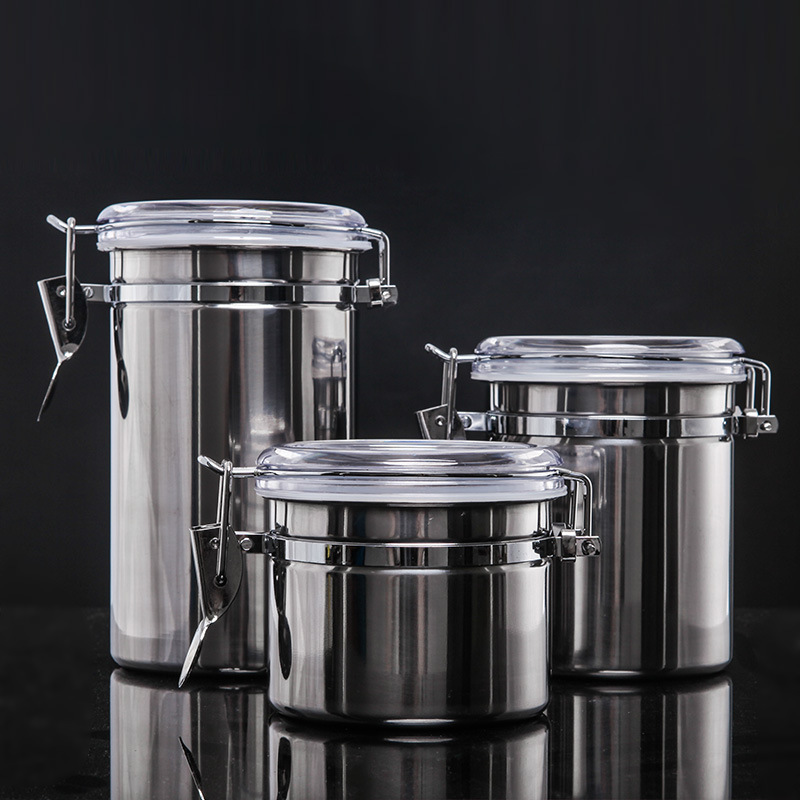 Food Storage Jars - Stainless Steel Airtight Canister with Hygrometer