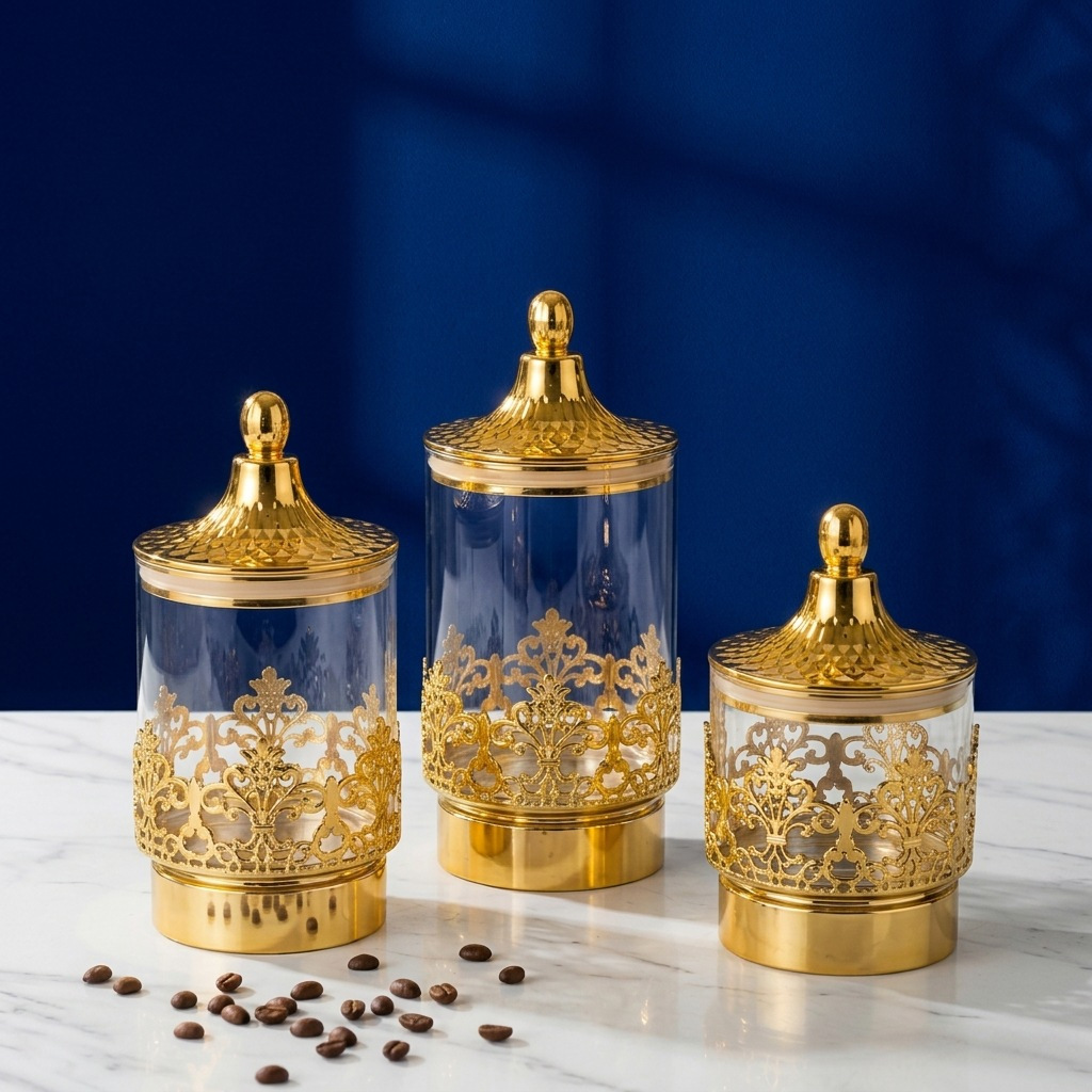 Food Storage For Room - European Transparent Gold-plated Rotating Sealed Cans