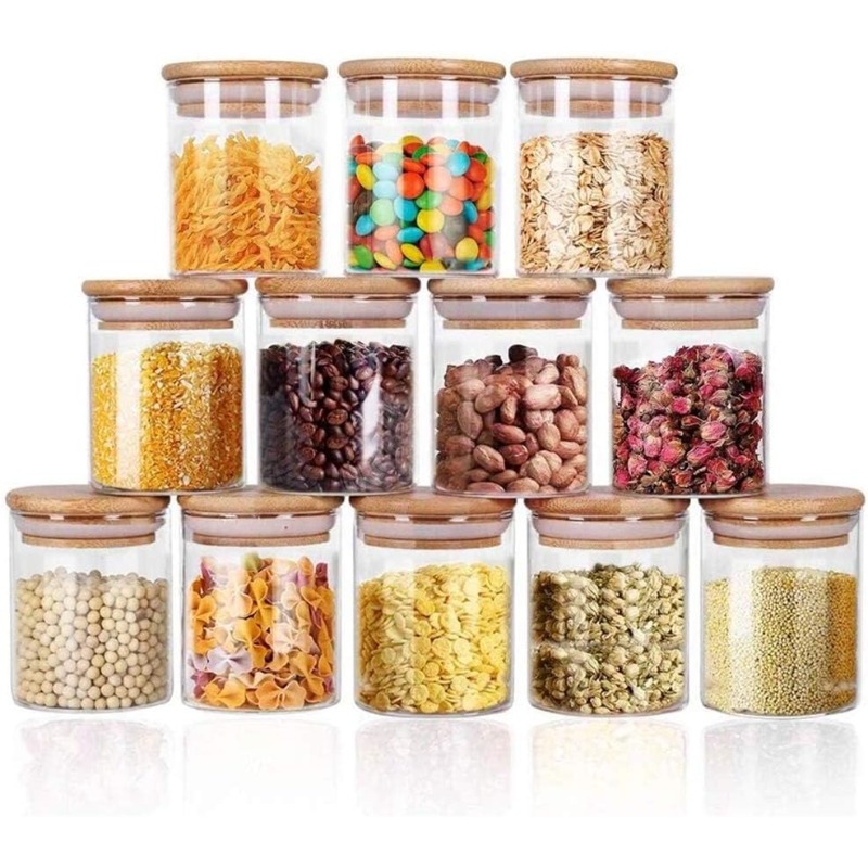 12 Glass Jars Set with Bamboo  - Airtight Cereal Jar review and price